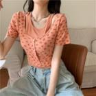 Mock Two-piece Short-sleeve Floral Print Top