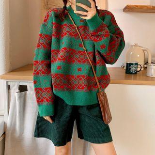 Jacquard Sweater / Corduroy Wide-leg Shorts