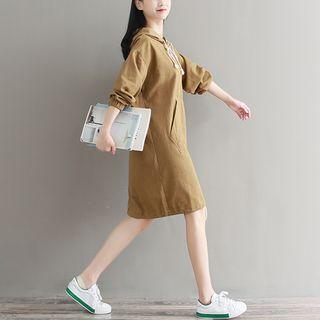 Elbow-sleeve Hooded Dress