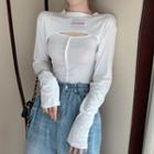 Set: Long-sleeve Lettering Jacket + Plain Camisole Top