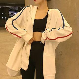 Contrast-trim Zip Hooded Jacket White - One Size