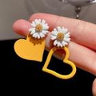 Asymmetrical Flower Heart Drop Earring 1 Pair - Yellow - One Size