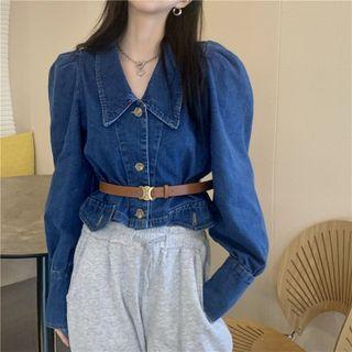 Puff-sleeve Oversized Cropped Denim Jacket