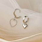 Asymmetrical Heart Hoop Drop Earring 1 Pair - Ndyz624 - Silver - One Size