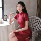 Short-sleeve Tasseled Midi Wedding Qipao