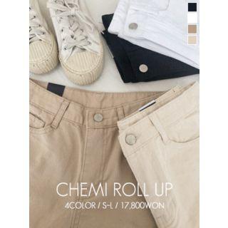 High-waist Roll-up Hem Shorts