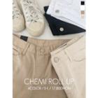 High-waist Roll-up Hem Shorts
