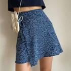 Floral Print Mini A-line Skirt Navy Blue - One Size