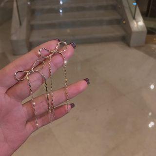Bow Drop Earring 1 Pair - 925silver Earring - Gold - One Size