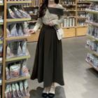 Maxi A-line Skirt / Asymmetrical Two-tone Knit Top
