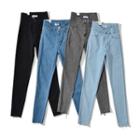 High Waist Cutout Distressed Trim Skinny Jeans