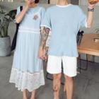 Couple Matching Short-sleeve T-shirt / Shorts / Set: Short-sleeve T-shirt Dress + Strappy Dress