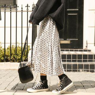 Dotted Velvet Midi A-line Skirt