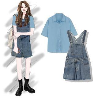 Short-sleeve Polo Shirt / Denim Jumper Shorts