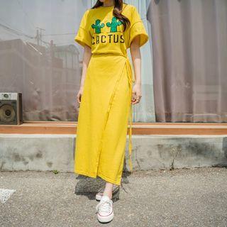 Cactus Print Tie-waist Dress