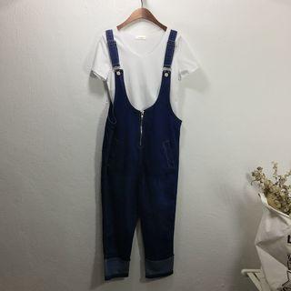 Set: Plain Short Sleeve Top + Zip Dungaree