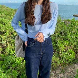 Long-sleeve Frill Trim T-shirt / Straight-fit Jeans