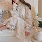 Embroidered Long-sleeve Midi Dress White - One Size