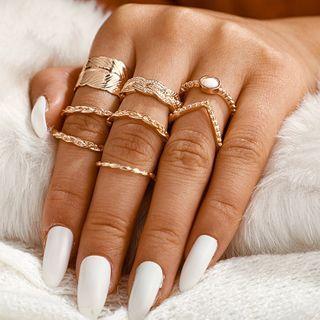 Set Of 8: Alloy Ring (assorted Designs) 9620 - Gold - One Size