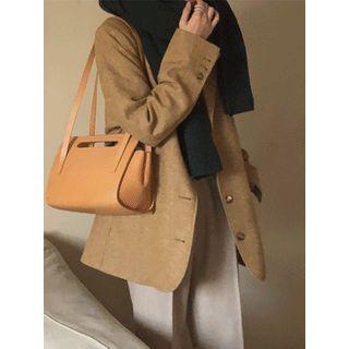 Wool Blend Herringbone Longline Blazer Camel - One Size