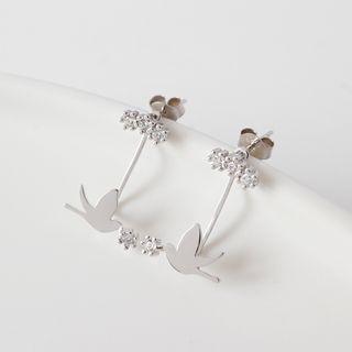 925 Sterling Silver Dove Rhinestone Earring Silver - One Size