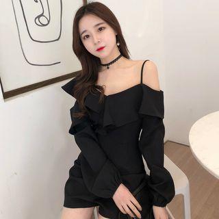 Cold Shoulder Long-sleeve Ruffled Playsuit