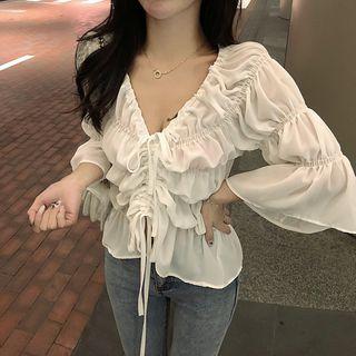 Shirred Bell-sleeve Blouse