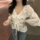Shirred Bell-sleeve Blouse
