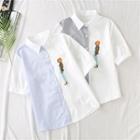 Cartoon Embroidered Two-tone Shirt