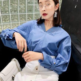 Buttoned Cuff Plain Blouse