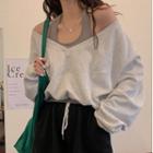 Mock Two Piece Long-sleeve V-neck Halter Top