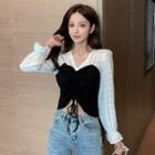 Two-tone Bell-sleeve Cropped Top