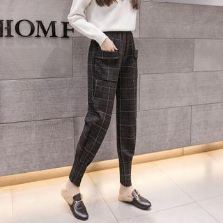 Plaid High-waist Straight-leg Jogger Pants