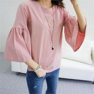 Round-neck Frilled Elbow-sleeve T-shirt