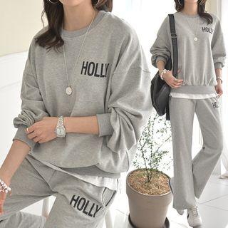 Set: Lettered Sweatshirt + Straight-cut Sweatpants