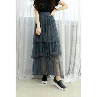 Petite Size Sheer Maxi Tiered Skirt