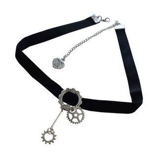 Gear Pendant Velvet Choker X045 - Black - One Size
