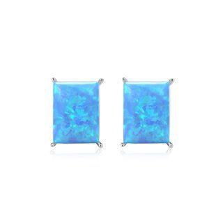 Sterling Silver Simple Fashion Geometric Rectangular Blue Imitation Opal Stud Earrings Silver - One Size