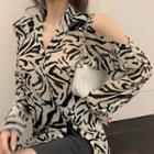 Long-sleeve Cold-shoulder Print Blouse