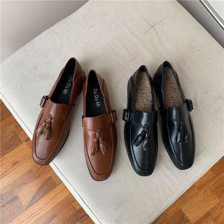 Faux Leather Tasseled Buckled Loafers