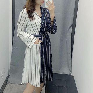 Stripe Panel Double-breasted Blazer Dress