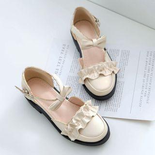 Ruffle Trim Bow Block Heel Dorsay Pumps
