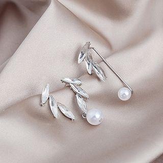 Asymmetrical Rhinestone Leaf Stud Earring Set Of 3 - E1409-5 - Silver - One Size