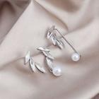 Asymmetrical Rhinestone Leaf Stud Earring Set Of 3 - E1409-5 - Silver - One Size