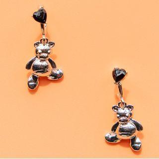Bear Alloy Dangle Earring 1 Pair - Ear Studs - Black & Silver - One Size