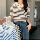 Short-sleeve Striped Polo Knit Top (various Designs)