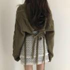 Tie-back Cable Knit Sweater / Fringed A-line Tweed Skirt