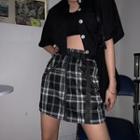 Plaid A-line Skirt / Short-sleeve Crop Shirt
