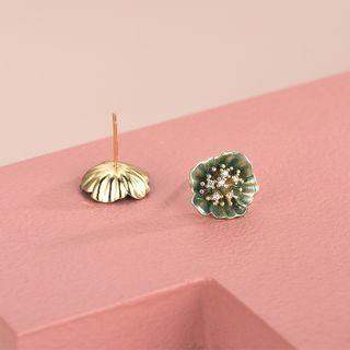 925 Sterling Silver Lotus Earring 1 Pair - Es1375 - Gold - One Size