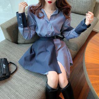 Set: Striped Mini Shirtdress + A-line Skirt